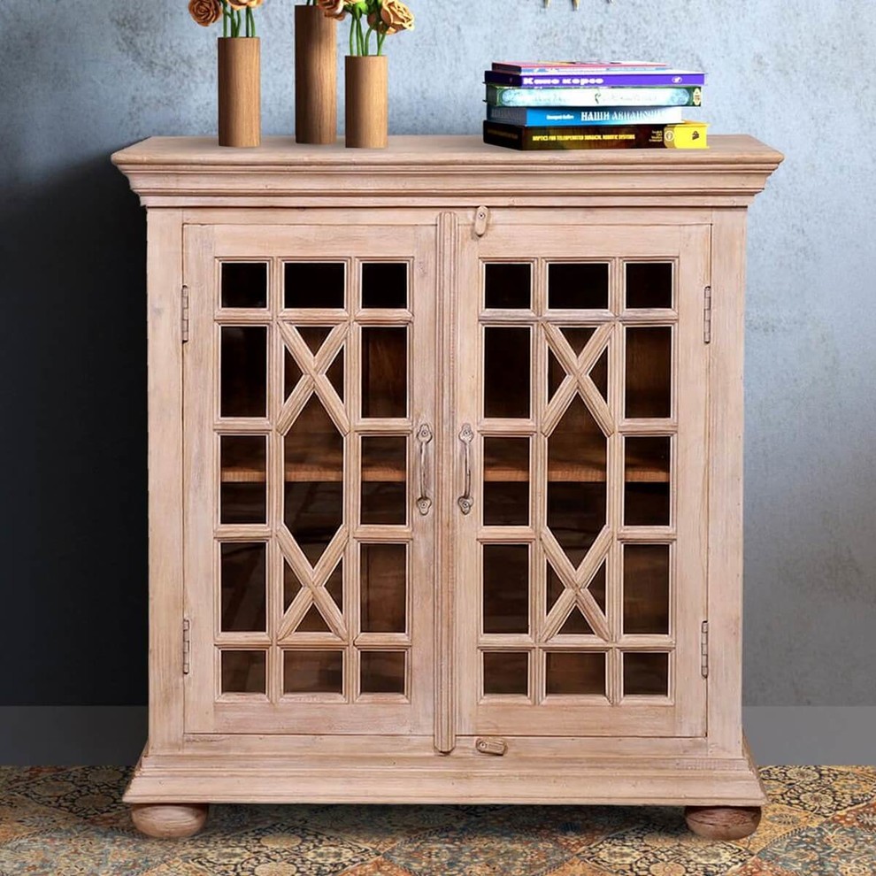 Marenisco Traditional Reclaimed Wood Glass Door Storage Cabinet   Traditional   Accent Chests And Cabinets   by Sierra Living Concepts Inc  Houzz