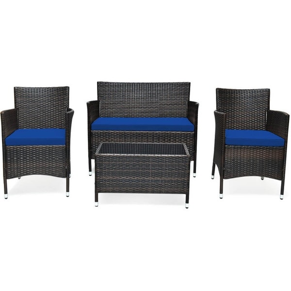 4 Pieces Comfortable Outdoor Rattan Sofa Set with Table