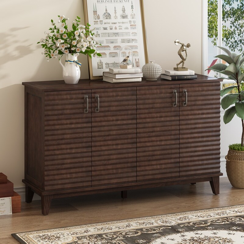 4 Door Storage Sideboard Buffet with Adjustable Shelves and Metal Handles for Kitchen  Dining Room  Espresso