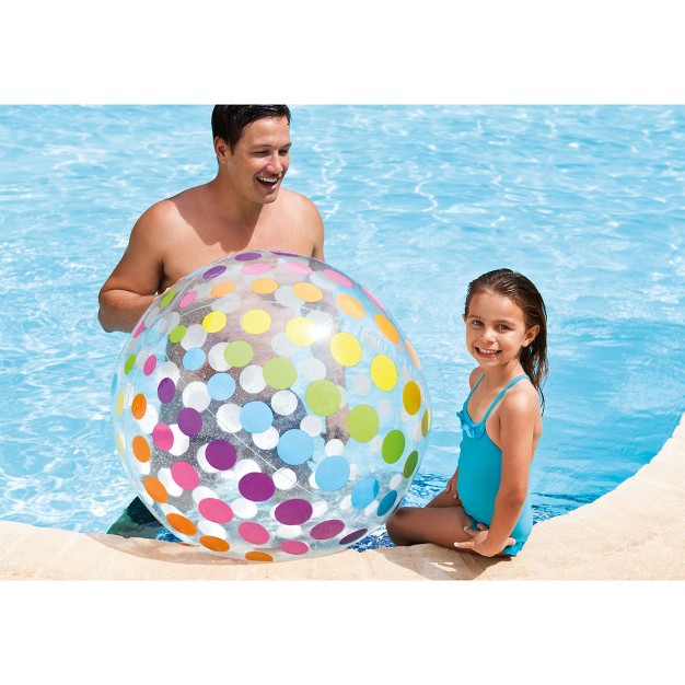 Intex Jumbo Inflatable Glossy Colorful Transparent Pvc Giant Beach Ball W repair Patch In Polka dot Or Rainbow Stripes For Ages 3 amp Up Color Varies