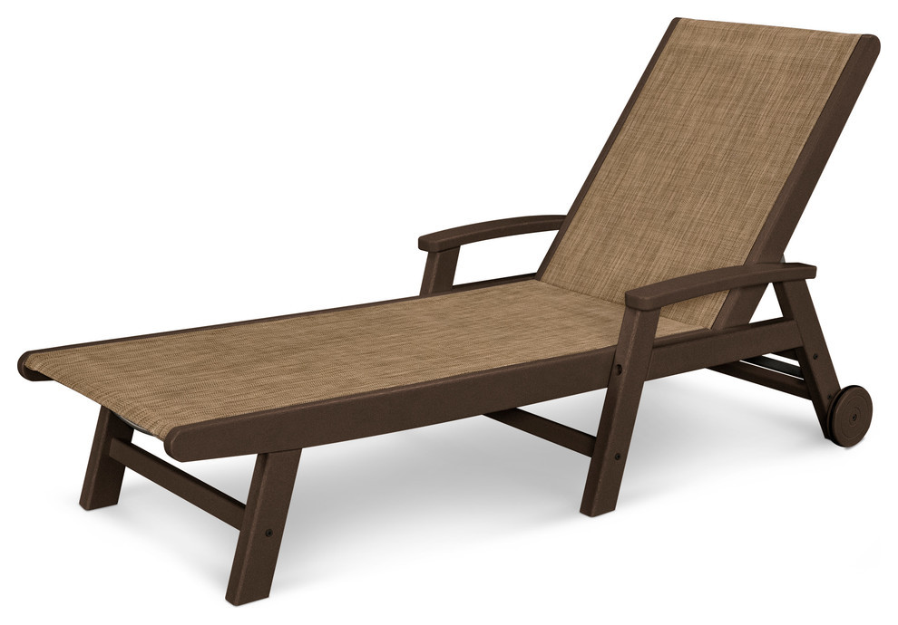 Coastal Chaise With Wheels   Farmhouse   Outdoor Chaise Lounges   by POLYWOOD  Houzz