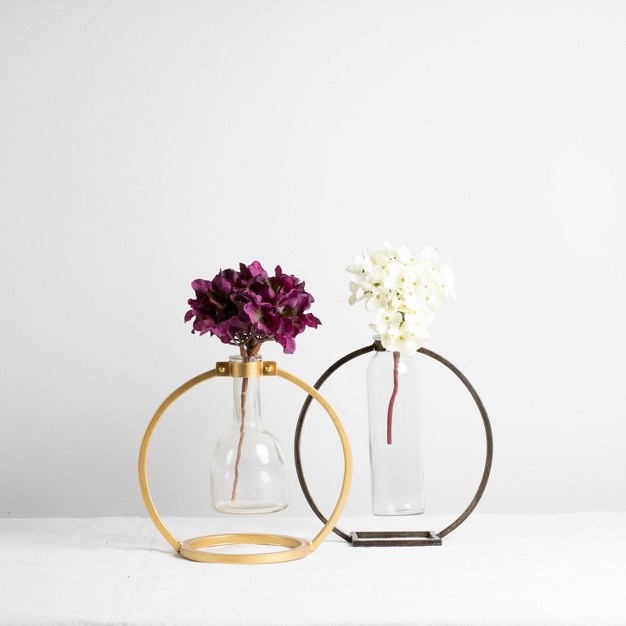 Glass Vase In Modern Round Brass Metal Stand Foreside Home amp Garden