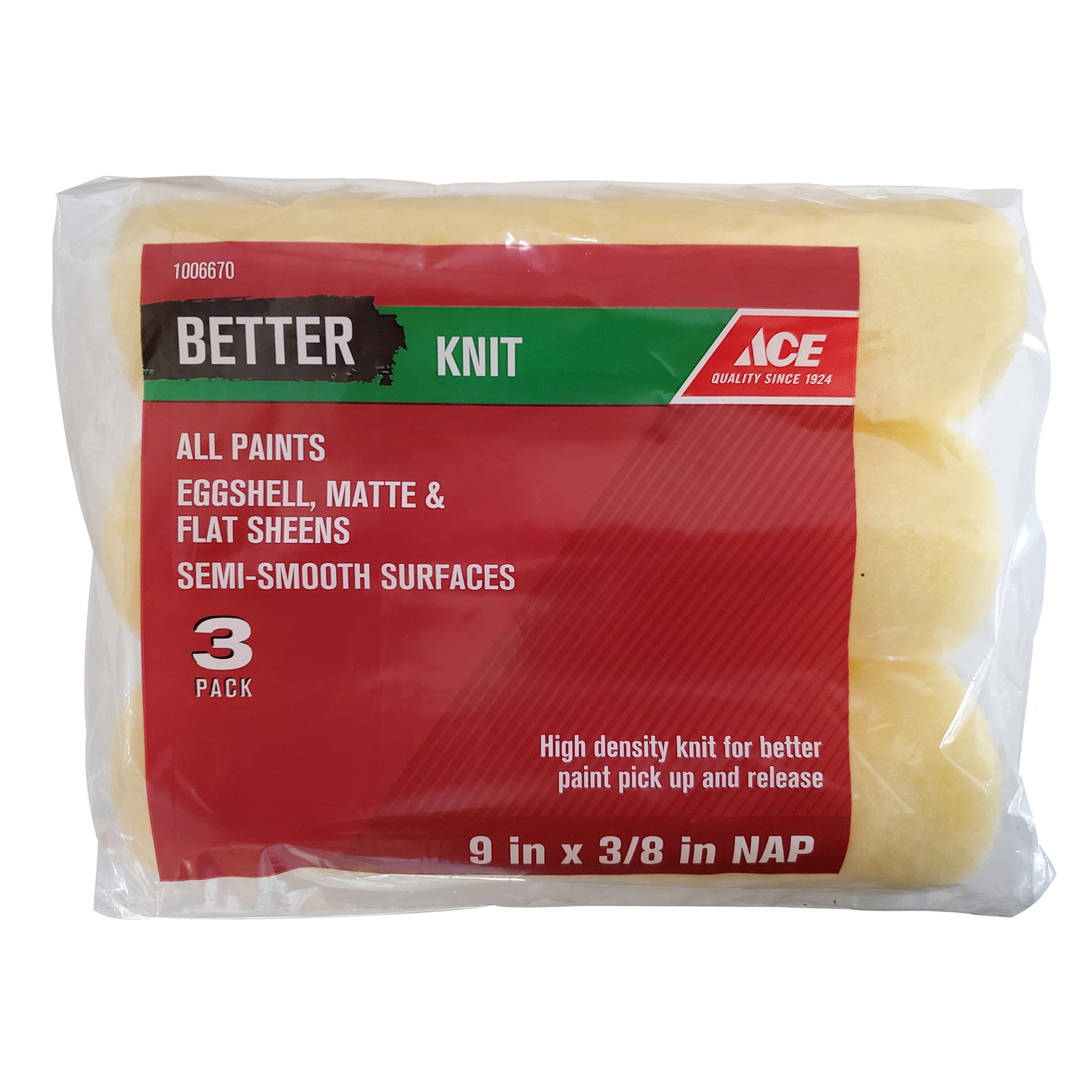 Ace Better Knit 9 in. W X 3/8 in. Paint Roller Cover 3 pk