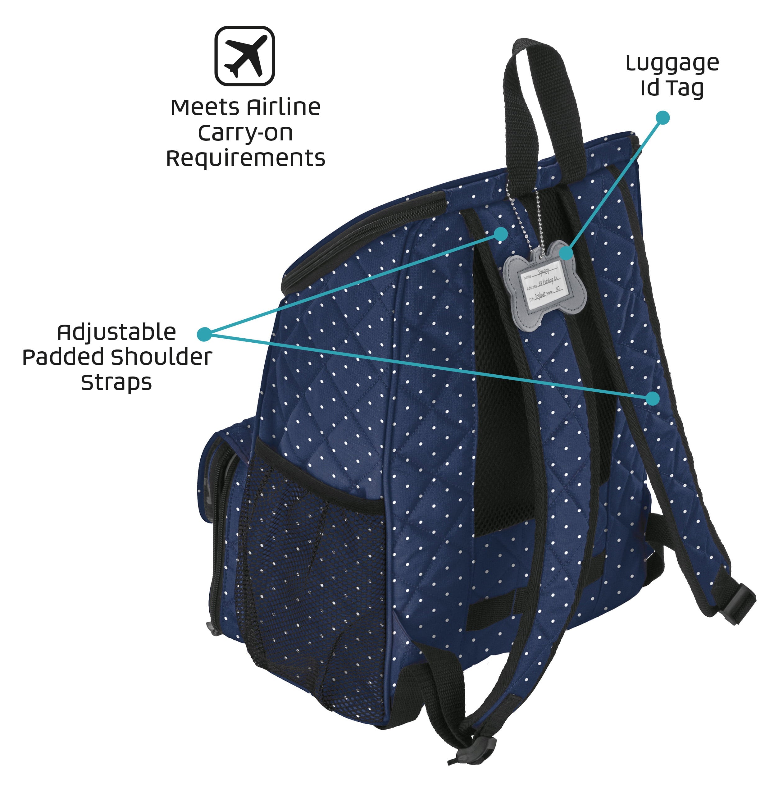 Mobile Dog Gear Weekender Backpack， Navy with Dots