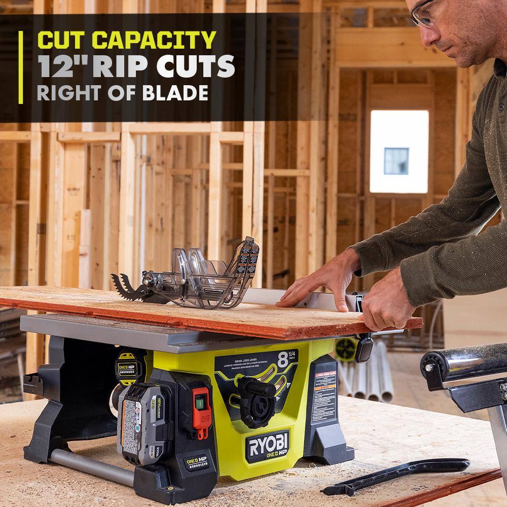 RYOBI ONE+ HP 18V Brushless Cordless 8-14 in. Compact Portable Jobsite Table Saw Kit with (2) 4.0 Ah Batteries and Charger PBLTS01K