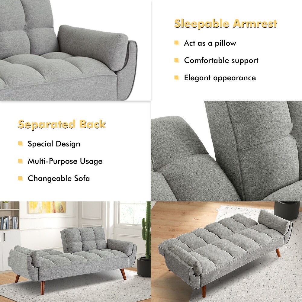 75.39 IN. Futon Sofa Bed  Convertible Upholstered Couch Sleeper with Reclining Sleeper Split Tufted Back