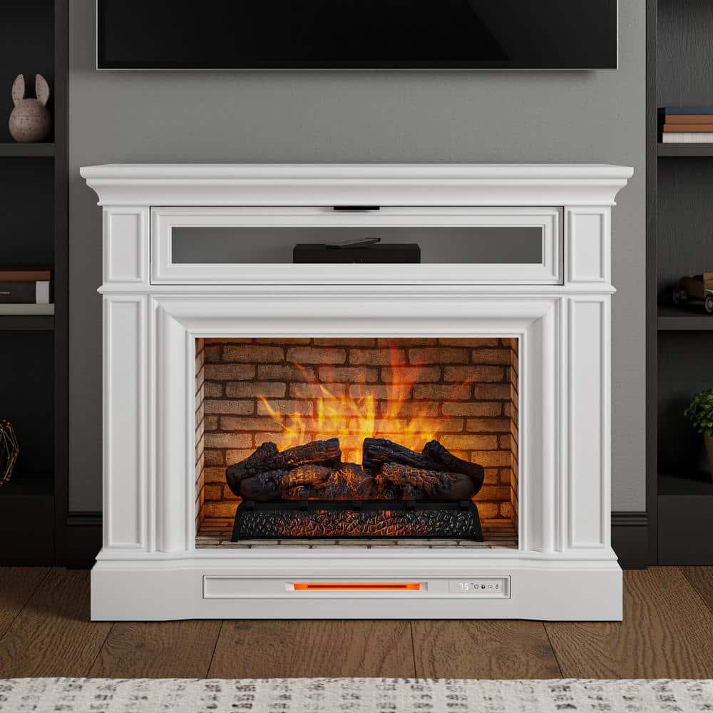 Home Decorators Collection Pinery 47125 in Freestanding Electric Fireplace TV Stand in White