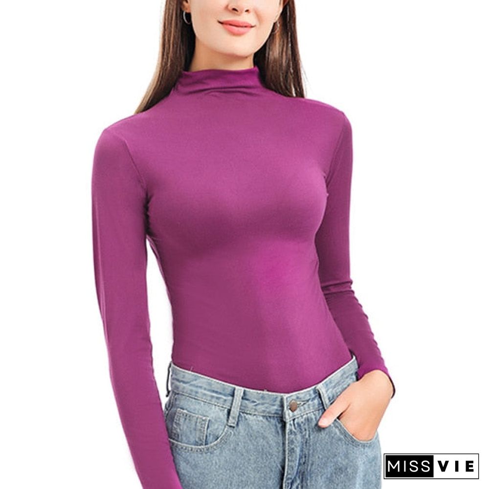 Plus Size Turtleneck Sweater Women Winter Autumn Long Sleeve Elasticity Bottoming Tops Solid Color Slim Fit Warm Knit Pullovers