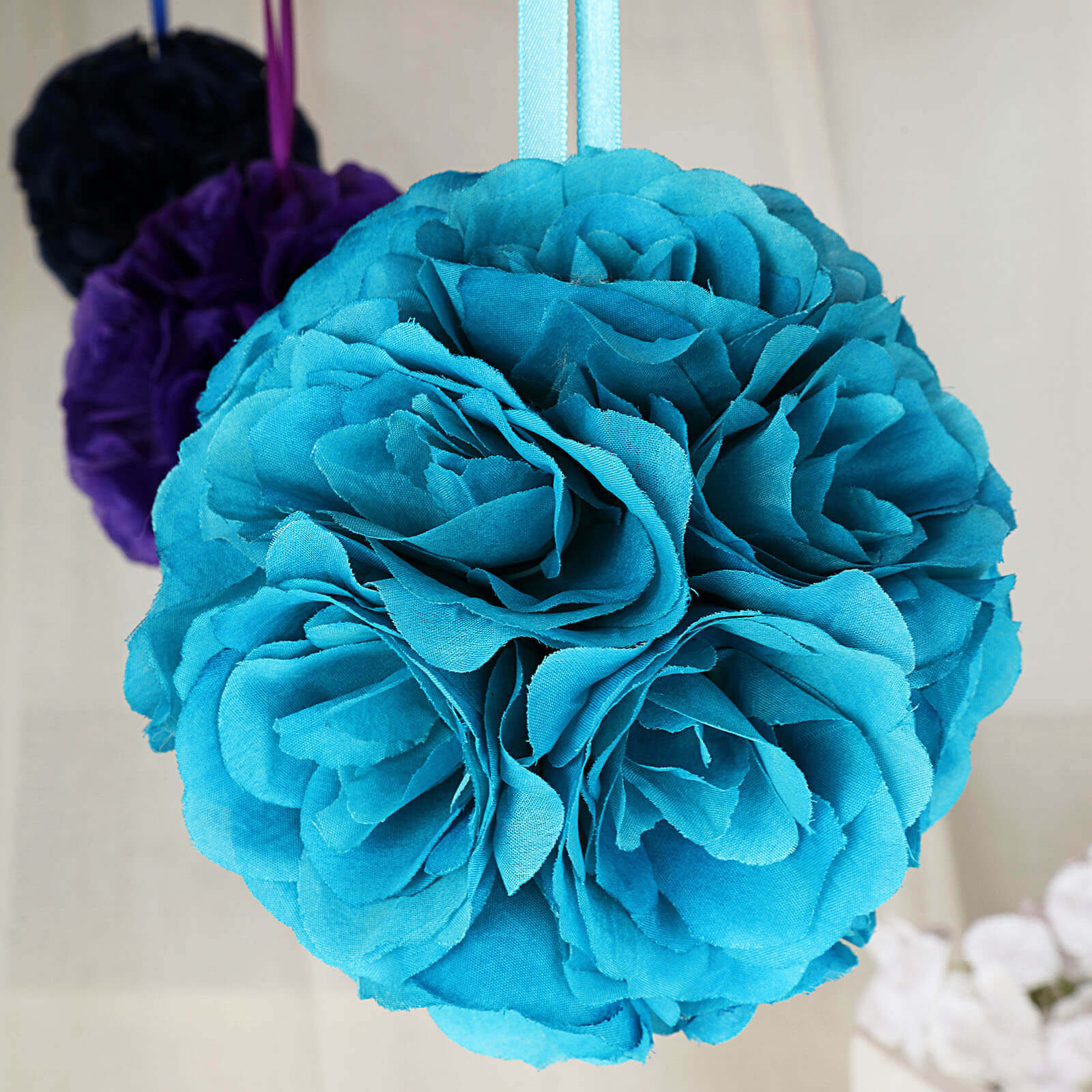 2 Pack Turquoise Artificial Silk Rose Kissing Ball, Faux Flower Ball 7