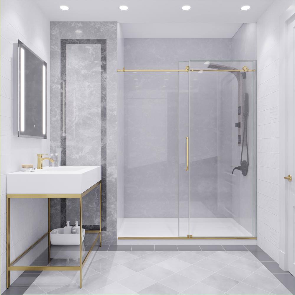 ANZZI Leon 60 in. x 76 in. Frameless Sliding Shower Door in Brushed Gold with Handle SD-AZ8077-02BG