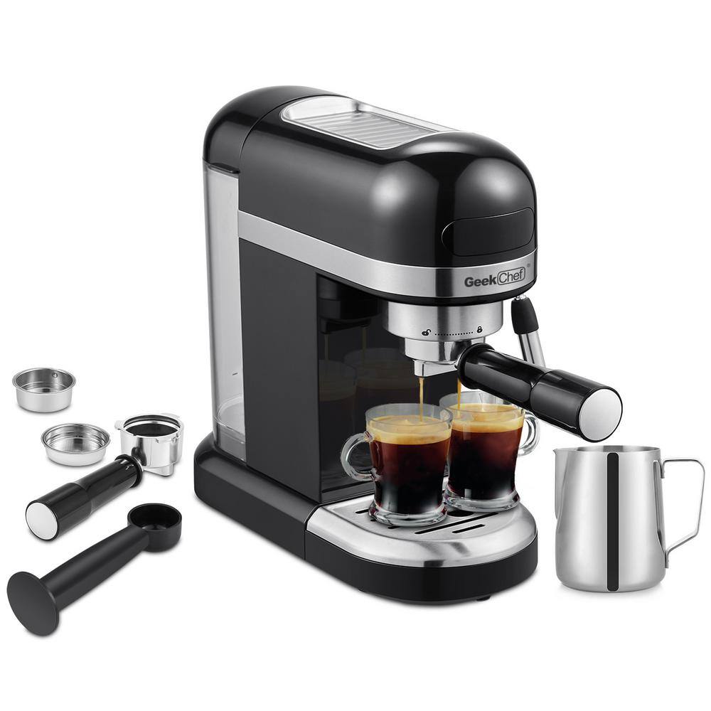 Edendirect 1350-Watt 2-Cup Black Espresso Machine 20-Bar Compact Coffee Maker with Milk Frother Steam Wand and 1.4 l Water Tank GBKXYGCF20D