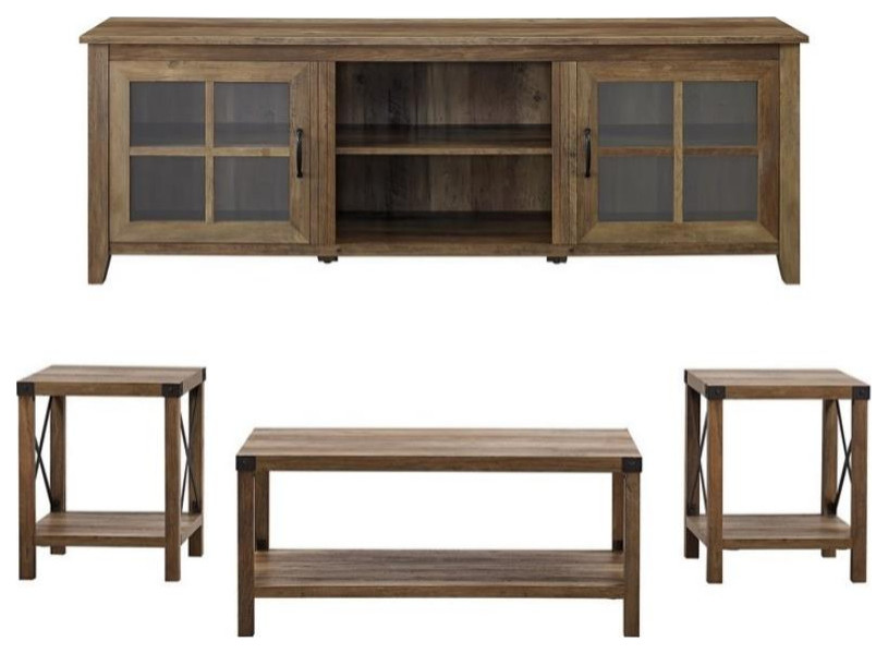 Home Square 2 Piece Set with TV Stand and 3 Piece Coffee Table Set in Rustic Oak   Industrial   Coffee Table Sets   by Homesquare  Houzz