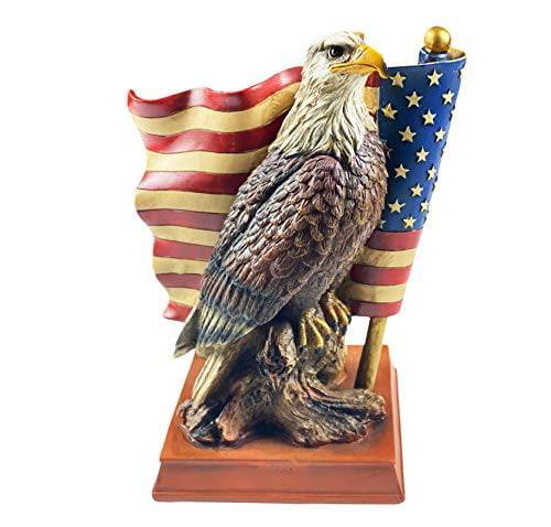 Urbalabs Bald Eagle with a USA Flag Patriotic Liberty Home Office Desk or Fireplace Mantle Statue for Patriotic Garden Dcor Hand Painted Freedom Flag Bald Eagle Statue