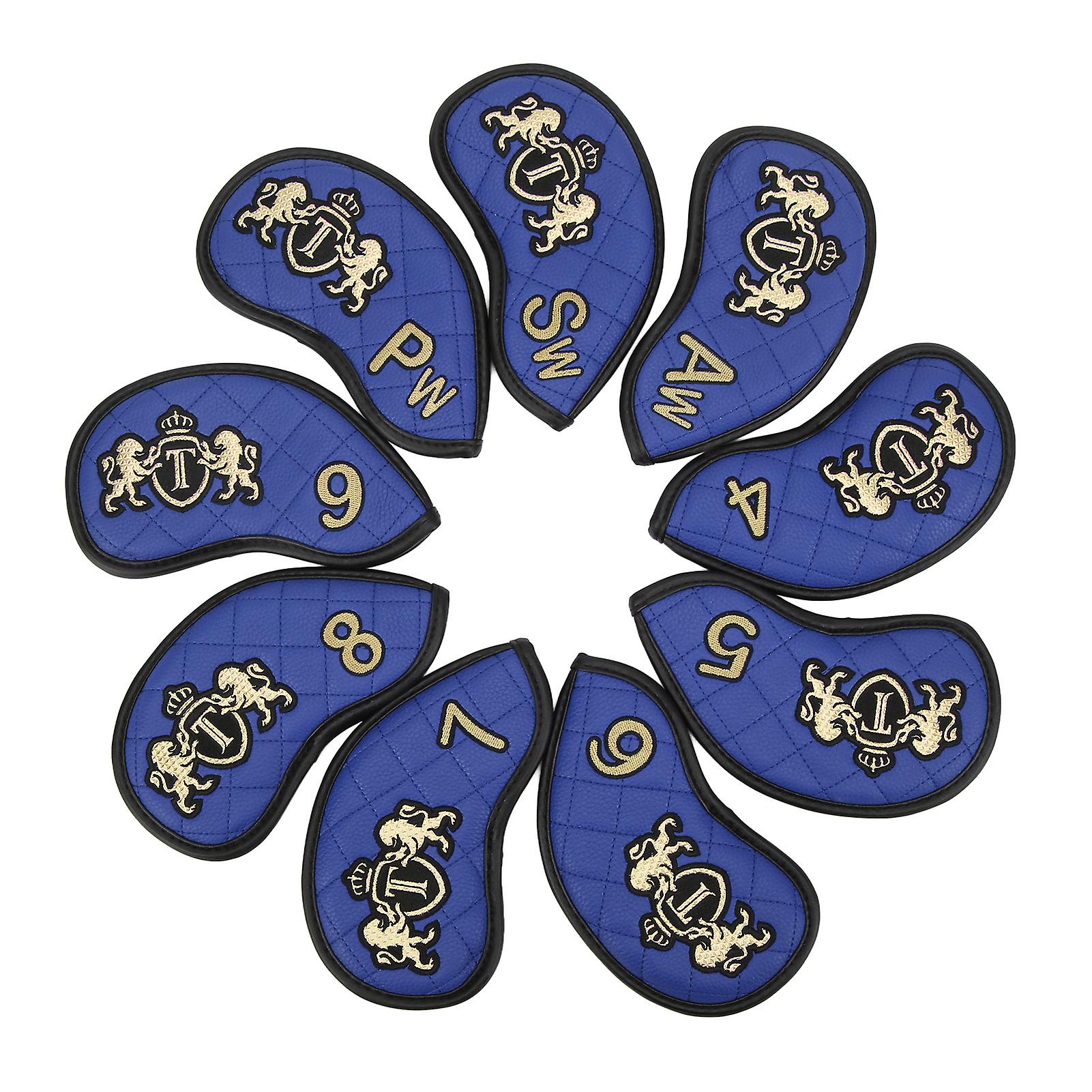 9pcs/set Pu Iron Club Head Covers Set Golf Iron Headcover Golf Rod Head Protective Coverblue