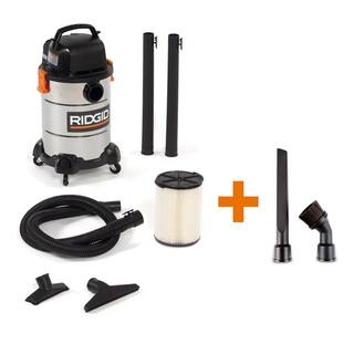 RIDGID 6 Gallon 4.25 Peak HP Stainless Steel WetDry Shop Vacuum with Filter Locking Hose and Six Accessories WD6425A