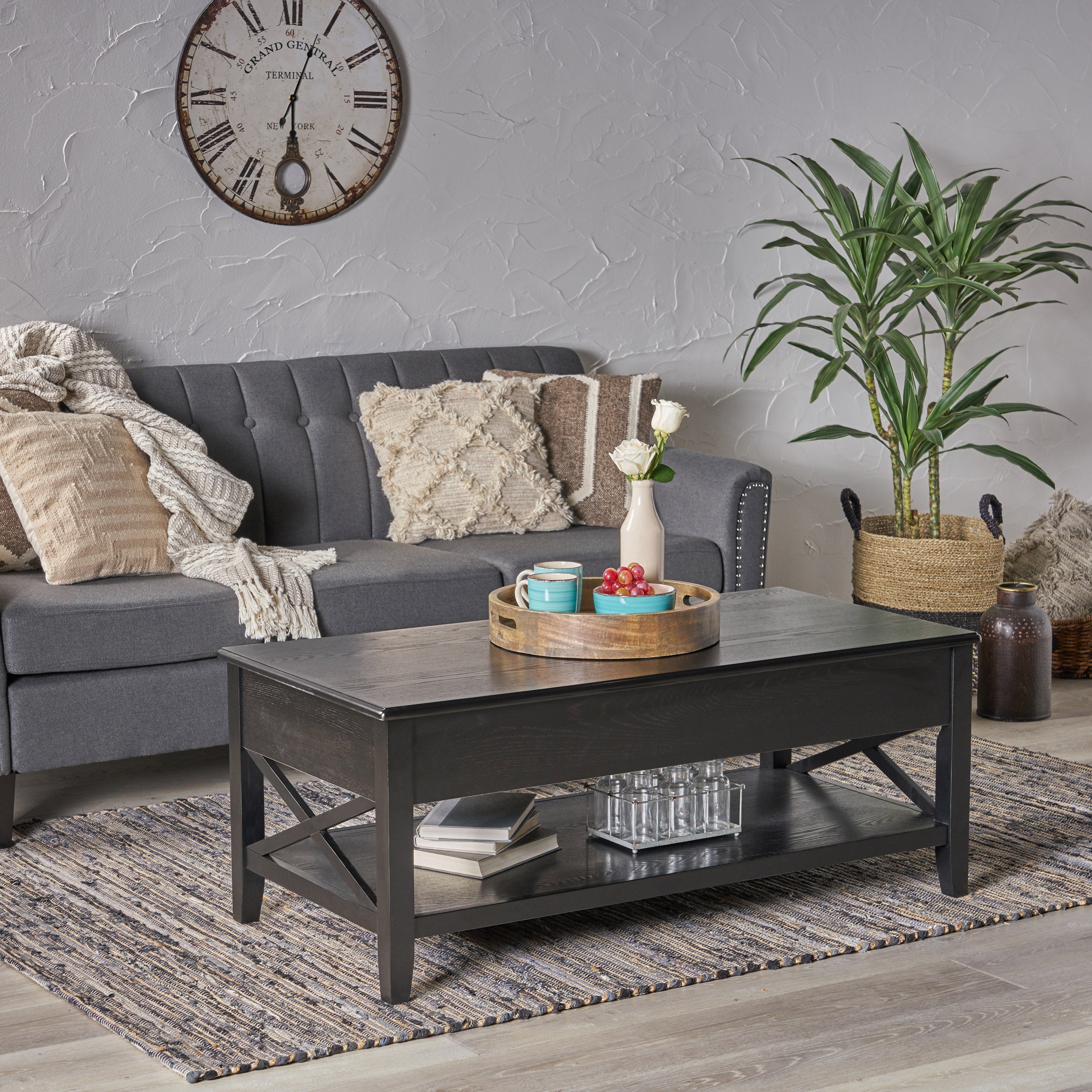 Laurel Luke Farmhouse Faux Wood Lift Top Coffee Table