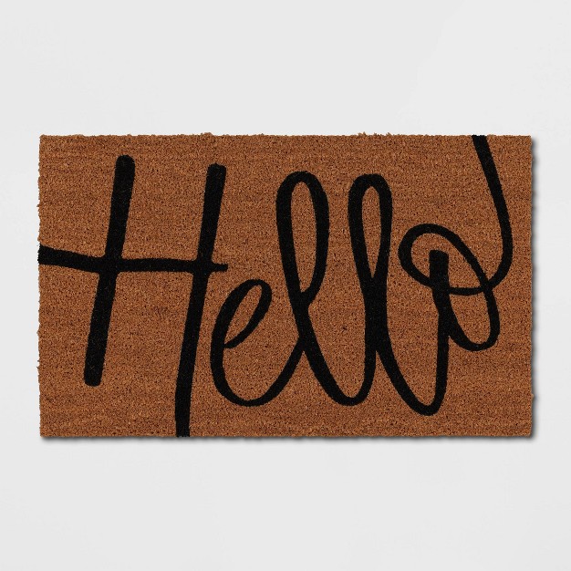 x27 hello x27 Coir Doormat Black