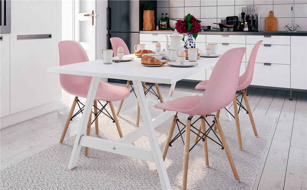 Topeakmart Set of 4 Modern Style Dining Chairs for Kitchen Dining Bedroom Living Room Pink