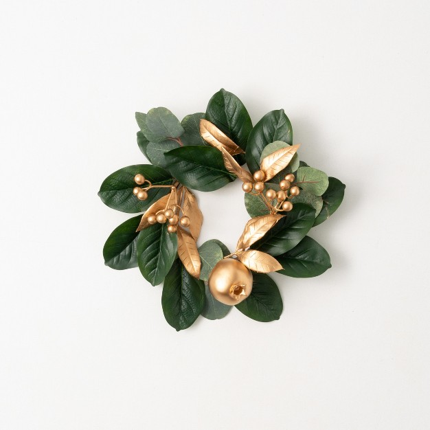 13 quot h Sullivans Gold Berry Leaf Christmas Mini Wreath Green