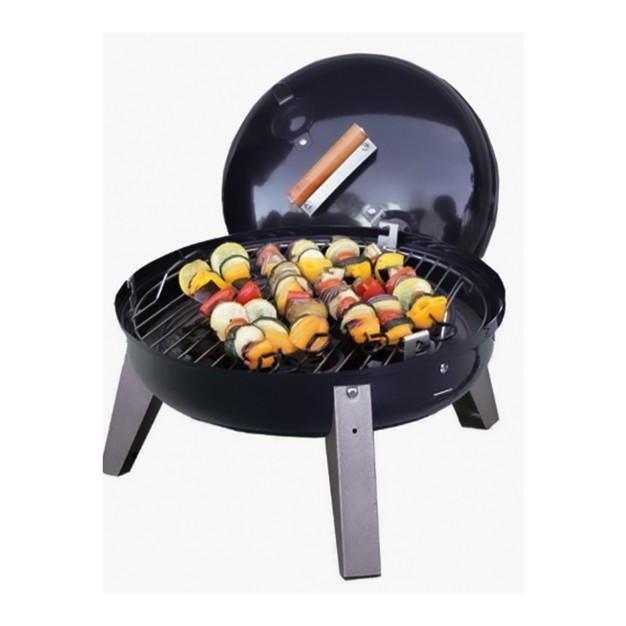 Americana Lock x27 n Go Steel Lightweight Portable Outdoor Camping Charcoal Grill With Interlocking Hood amp Bowl amp Wooden Handle Black