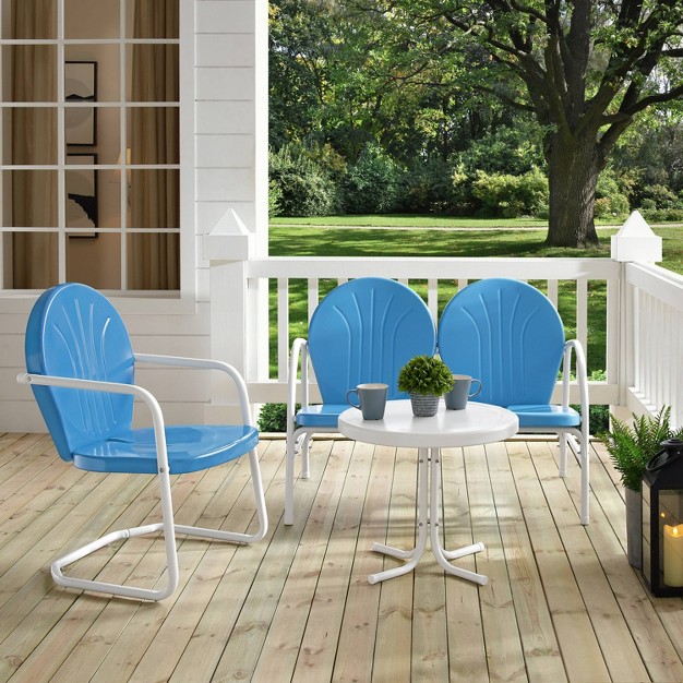 Griffith 3pc Outdoor Conversation Set With Loveseat Arm Chair amp Accent Table Sky Blue Crosley