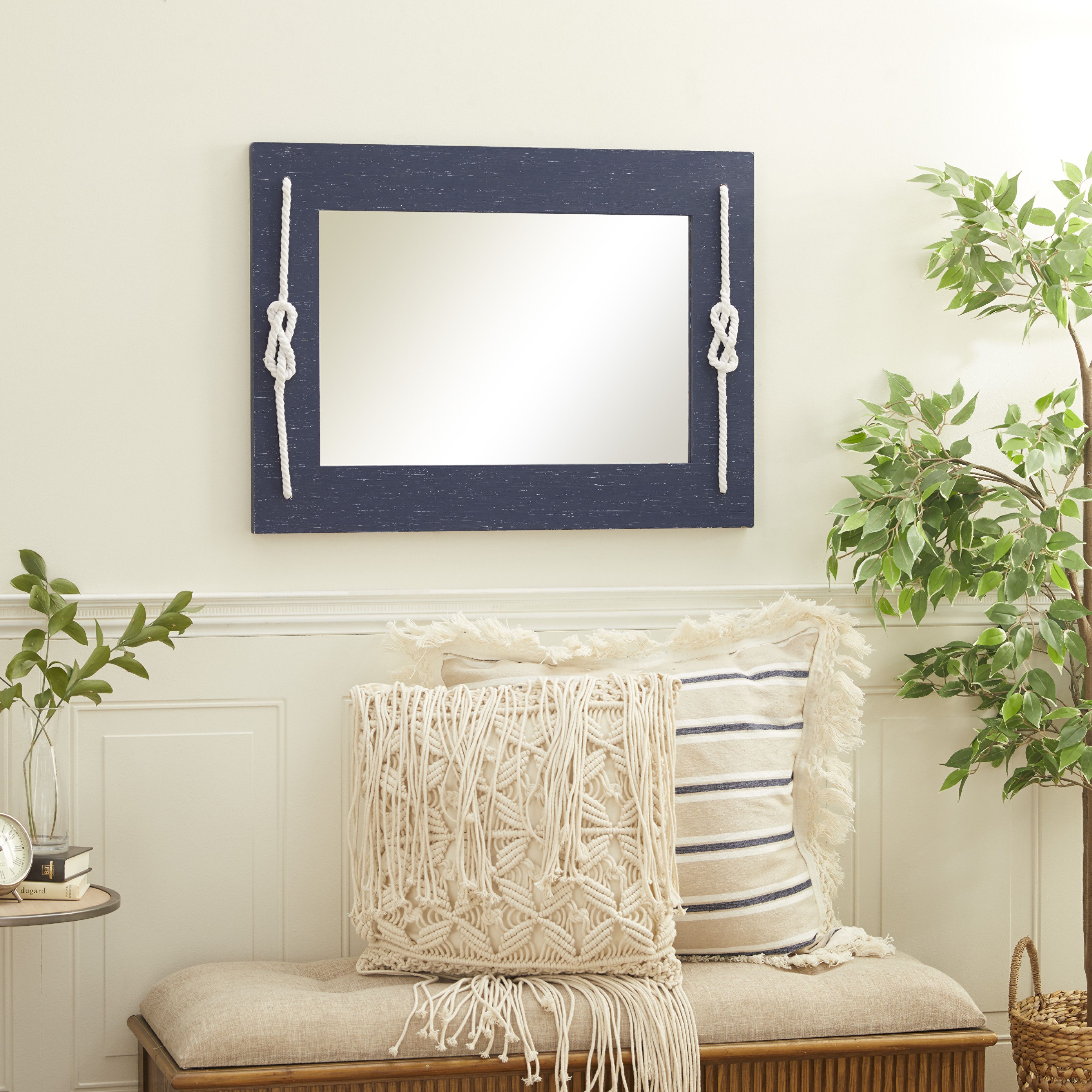 Blue Wood Contemporary Wall Mirror 31 x 23 x 2