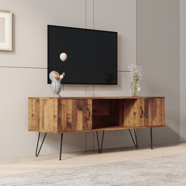 60''W Modern Rustic 2 Door TV Stand TV Console Media Table with Storage Shelf and Cabinets for Living Room up to 65 inch TV