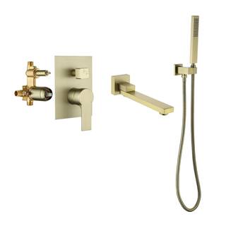 Aurora Decor Ami Single-Handle Wall Mount Roman Tub Faucet with 180 Swivel spout and Hand Shower Ceramic Disc in Brushed Gold SMDHD2A88030BG