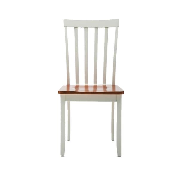 Wooden Seat Dining Chair with Slatted Backrest， Set of 2， Brown and White - 20 H x 37.5 W x 17 L Inches