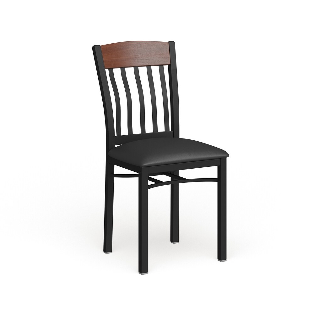 Vertical Back Metal and Wood Restaurant Chair with Vinyl Seat   17\