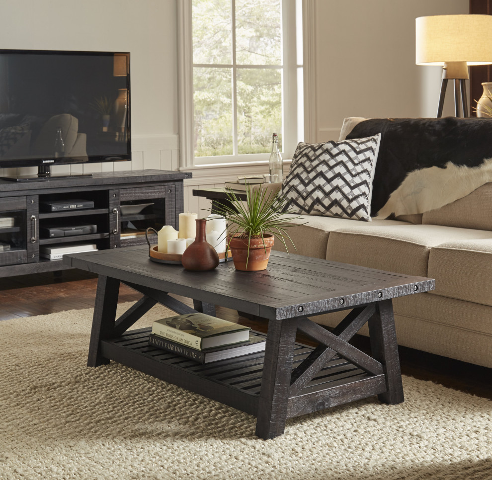 Yanez Industrial Coffee Table in Charcoal   Solid Wood   Industrial   Coffee Tables   by AMOC  Houzz