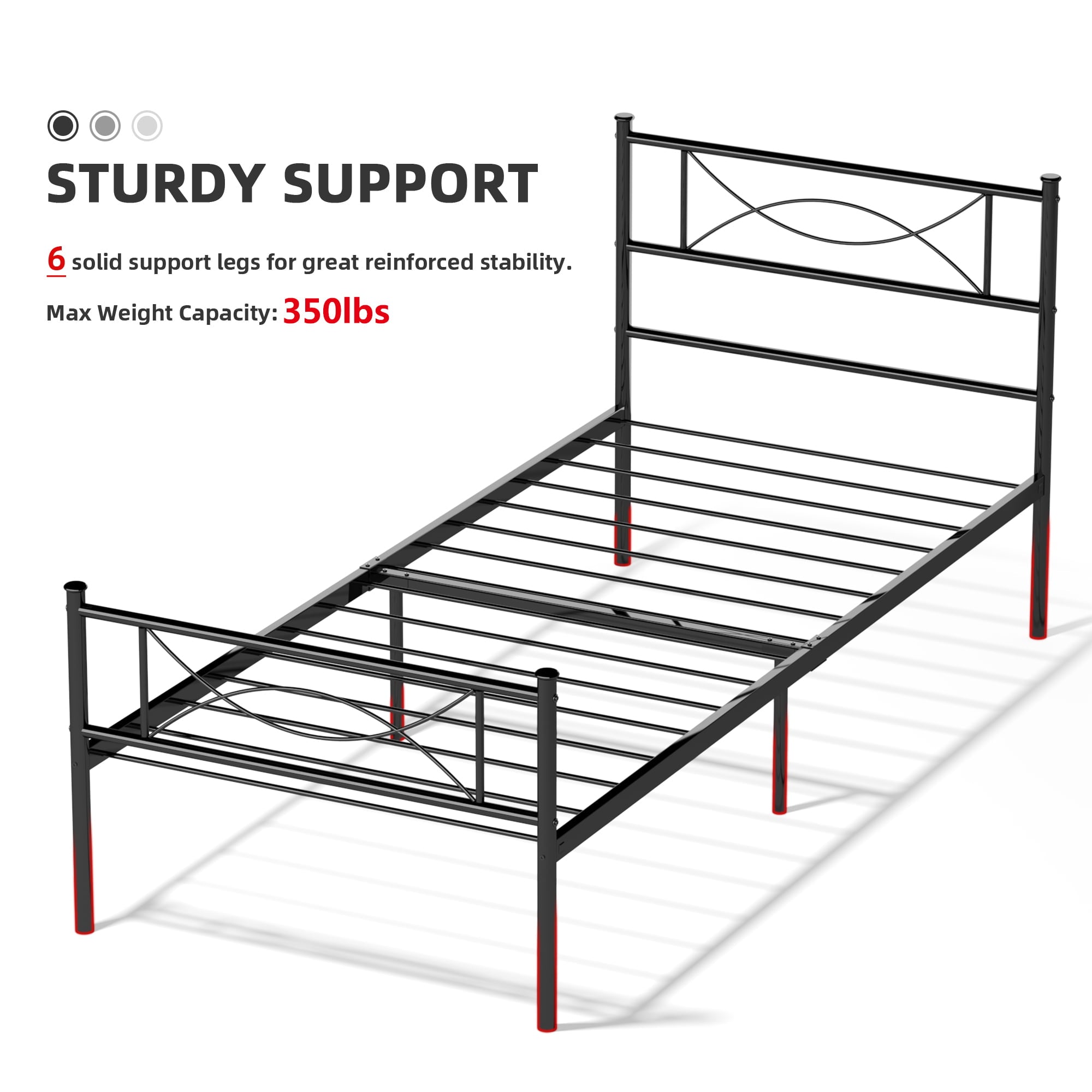 Teraves Single Metal Platform Bed Frame with Headboard for Kids Teens, Twin Size Kids Bed with Storage Space, Black