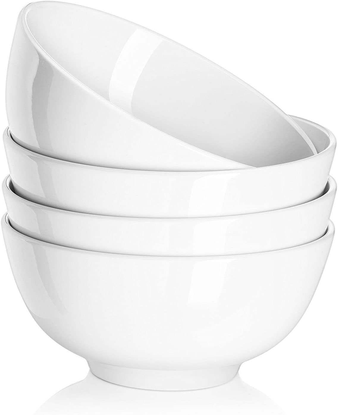 DOWAN 39 Ounce Porcelain Serving Bowls， Salad Bowls， 4 Packs， Soup Pasta Bowl Set， Chip Resistant Ceramic， Microwave and Dishwasher Safe， Stackable， 7 Inches， White