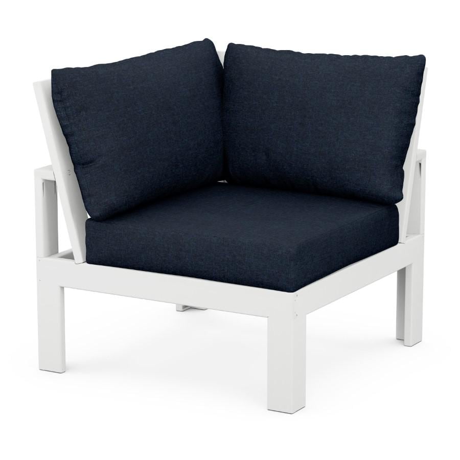 POLYWOOD Modular Corner Chair in White / Marine Indigo