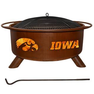 Iowa 29 in. x 18 in. Round Steel Wood Burning Rust Fire Pit with Grill Poker Spark Screen and Cover F241