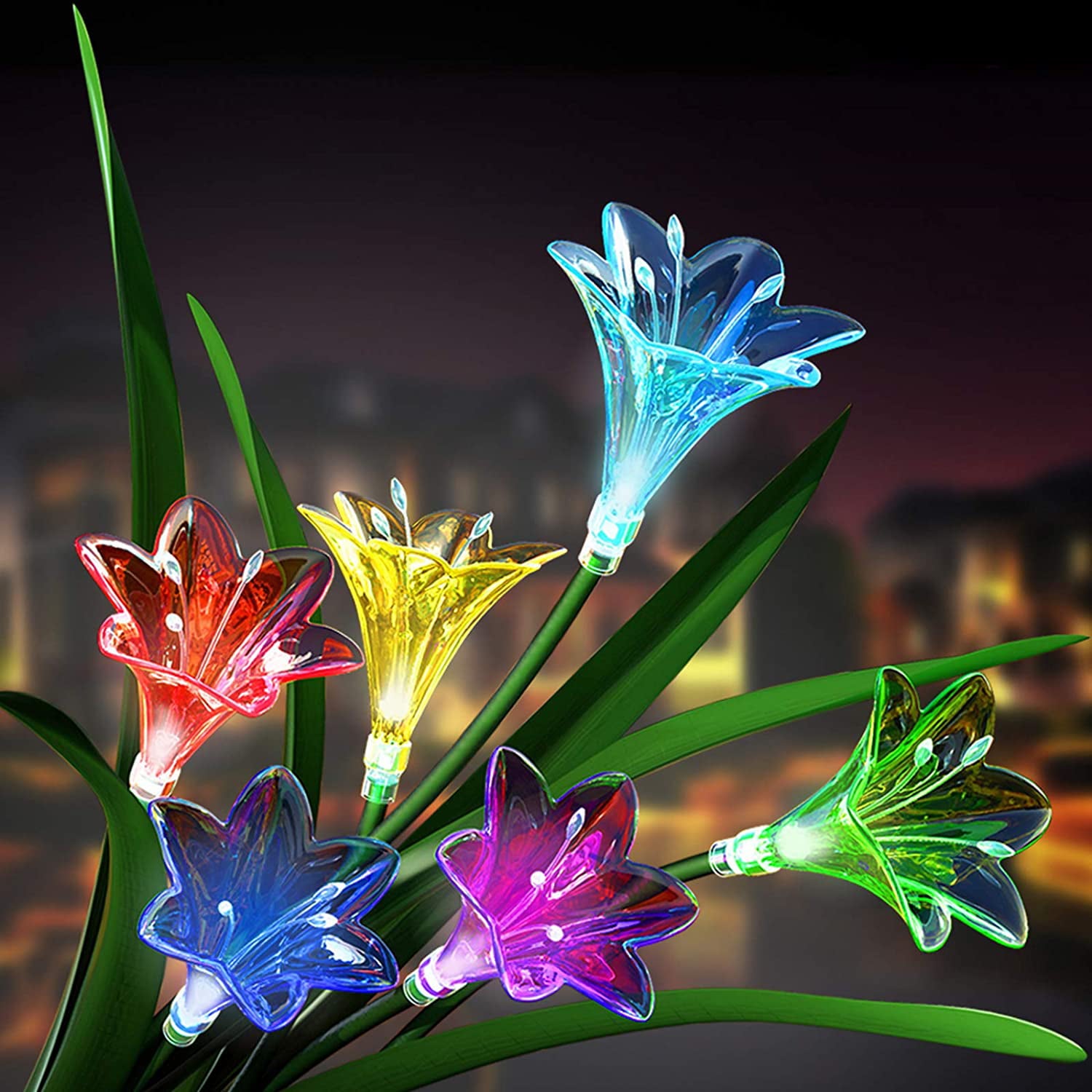 2 Pack Solar Garden Lights Lily Flowers Stake Lamp For Yard Outdoor Patio Decor