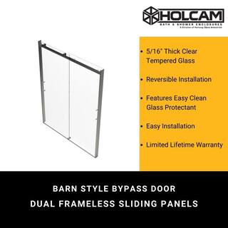 Holcam Luna Lite 60 in. W x 76 in. H Sliding Bypassing Frameless Shower Door in Brushed Nickel Finish with Clear Glass L2BSE.BNK.CLR.6076.EC2