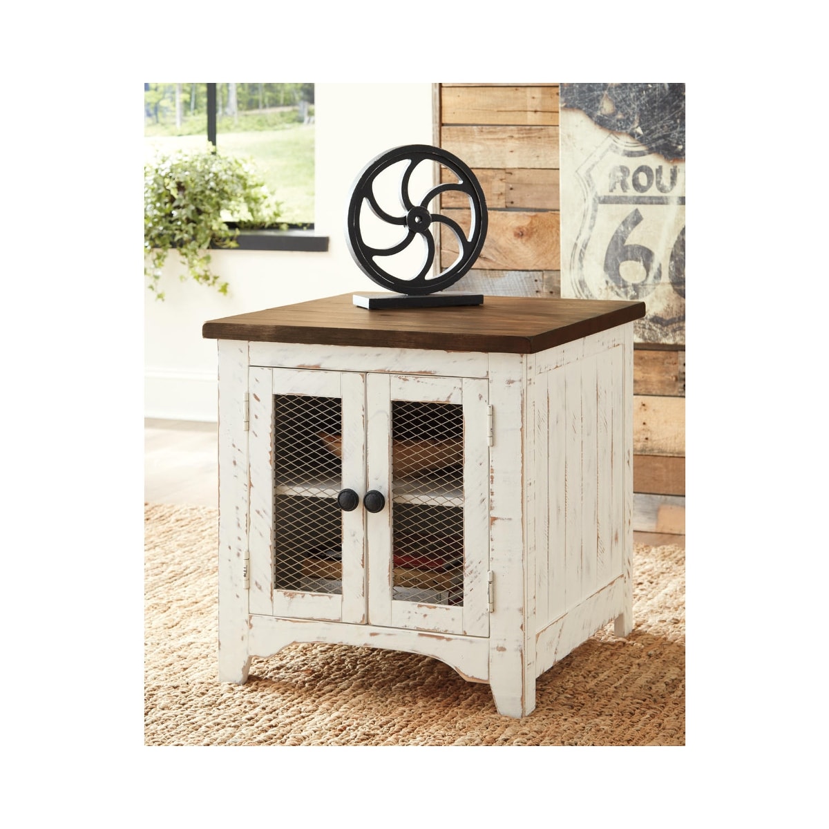 Signature Design by Ashley Wystfield Ivory and Brown Pine Wood End Table