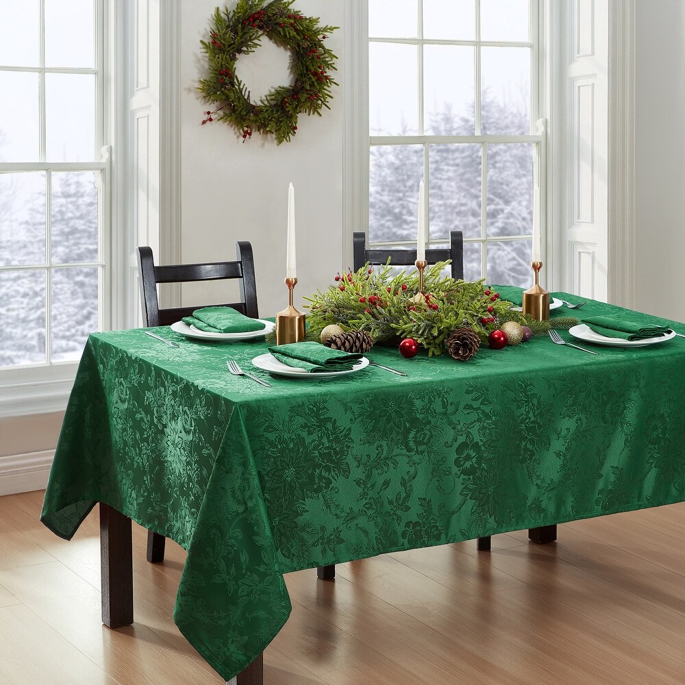 Porch   Den Prahl Jacquard Poinsettia Tablecloth