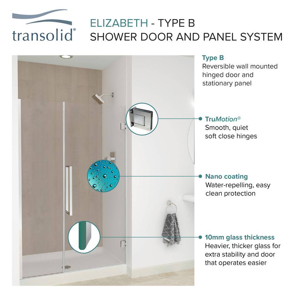 Transolid Elizabeth 56 in. W x 76 in. H Hinged Frameless Shower Door in Matte Black with Clear Glass EHTB555257610C-BK-MB