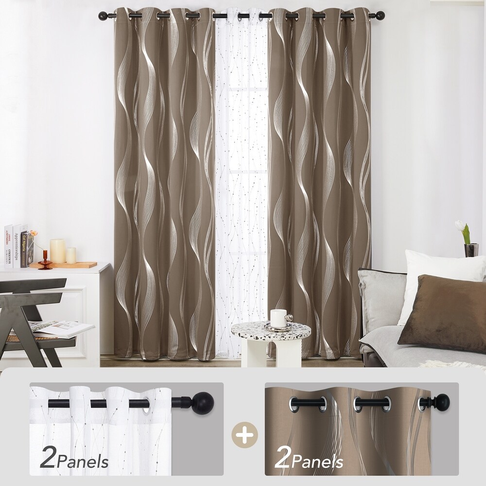 Deconovo Mix and Match Blackout and Sheer 4 Piece Wave Curtain Panel Set