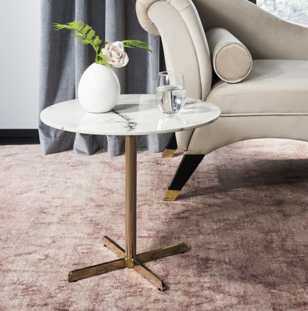 Haben Round Side Table White Marble/Brass   Contemporary   Side Tables And End Tables   by AED Luxury Home Decor  Houzz