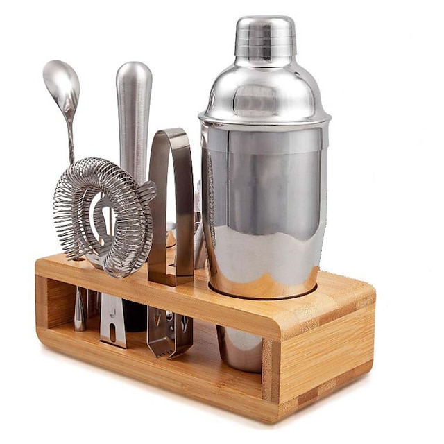 Insulated Cocktail Shaker Bartender Kit Cocktail Shaker Mixer Stainless Steel 350ml Bar Tool Set with Stylish Bamboo Stand Perfect Home Bartending Kit and Martini Cocktail Shaker Set