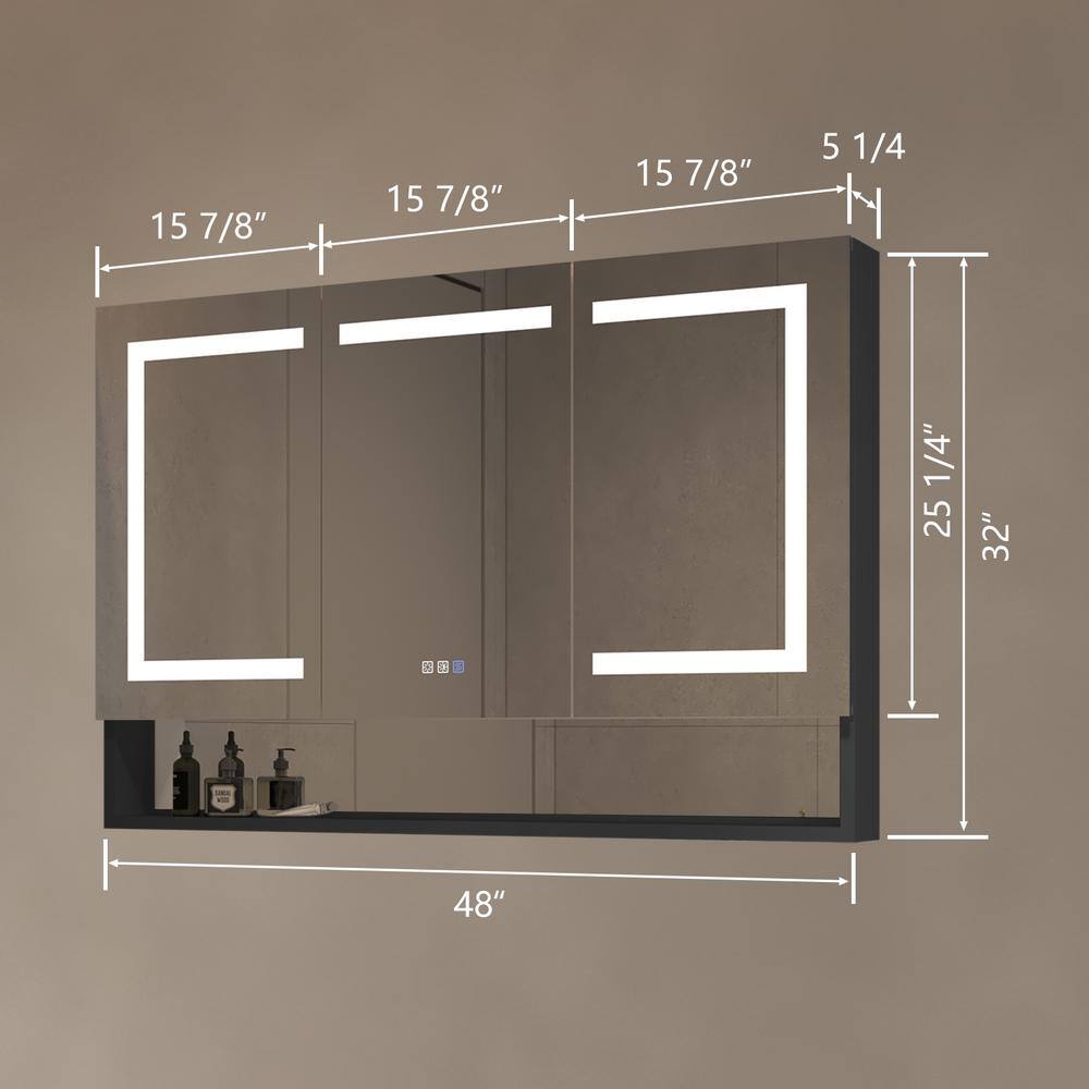 48 in. W x 32 in. H SurfaceRecessed-Mount Rectangular LED Bathroom Medicine Cabinet with Mirror and External Shelf ZT-DHMC4832V5FB