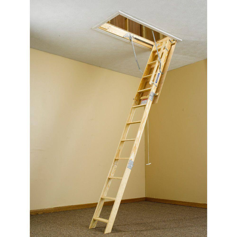 Werner 8 ft. - 10 ft. 22.5 in. x 54 in. Universal Fit Wood Attic Ladder with 250 lb. Maximum Load Capacity WU2210