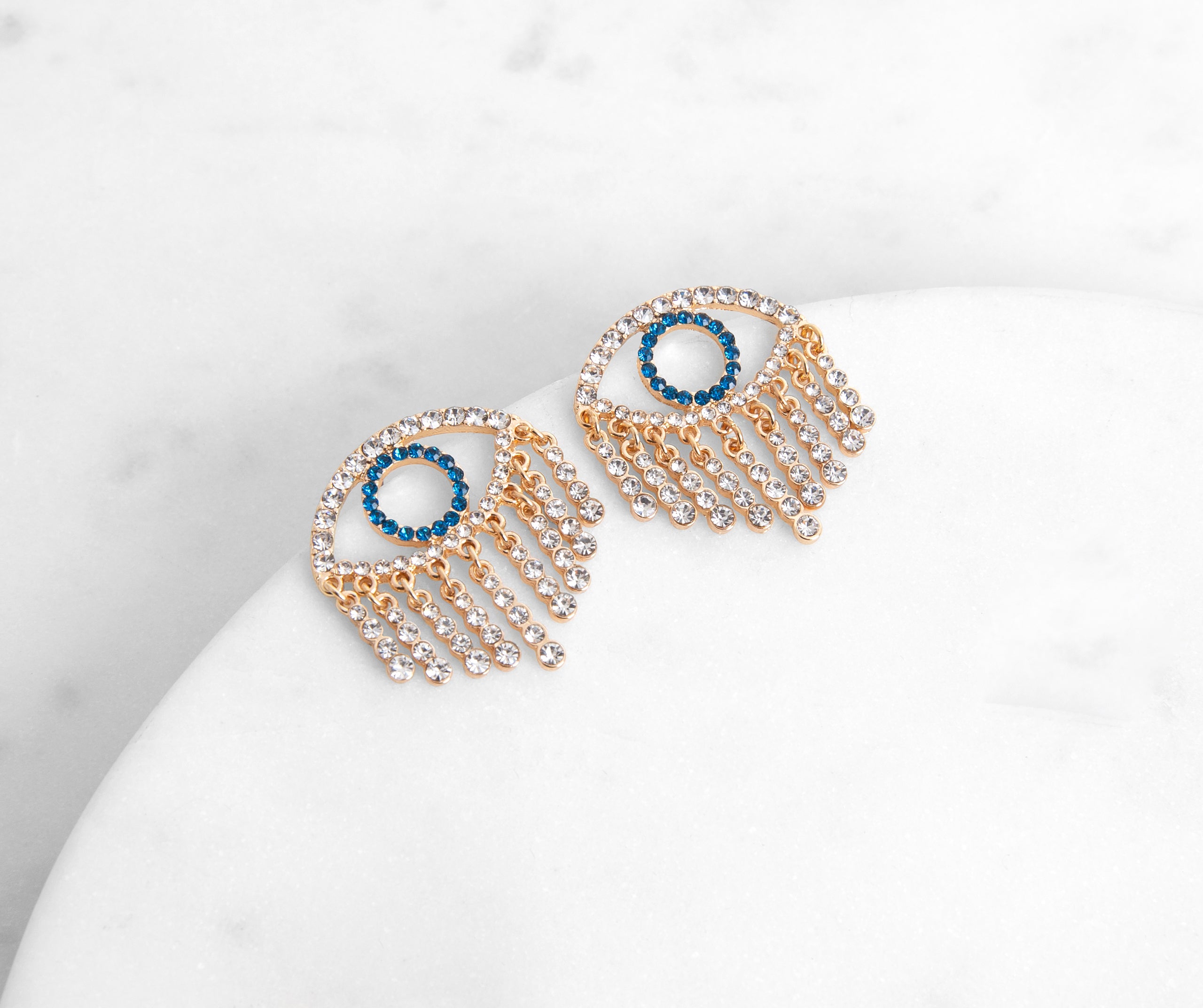 Rhinestone Eye Design Fringe Stud Earrings