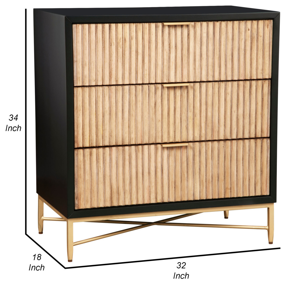 Benzara BM269165 Accent Chest With 3 Corrugated Drawers and Metal Base  Black   Contemporary   Accent Chests And Cabinets   by Uber Bazaar  Houzz