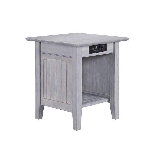 Nantucket End Table with Built-In Charging Station in Driftwood