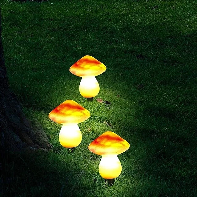 3 PCS Solar Garden Light Outdoor Lawn Light Simulation Mushroom Light Villa Decoration Waterproof Ground Light Small Night Light Landscape Lighting