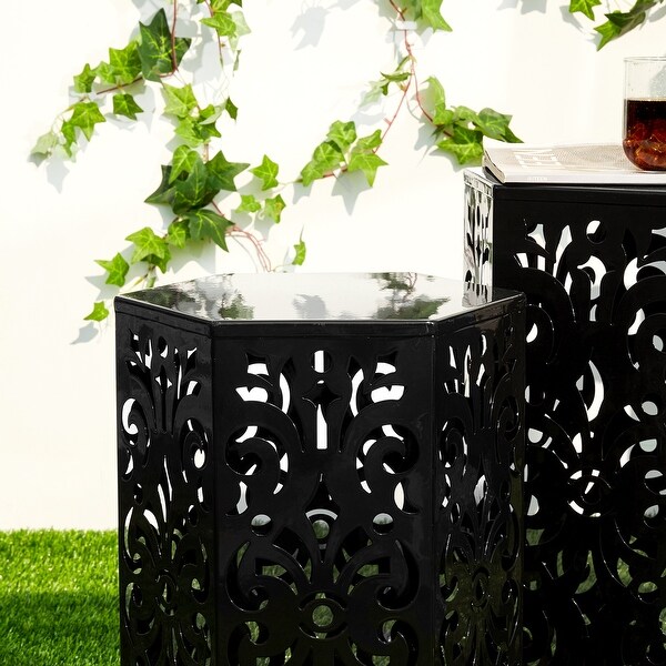 Glitzhome Set of 2 Iron Floral Pattern Outdoor Table Garden Stool